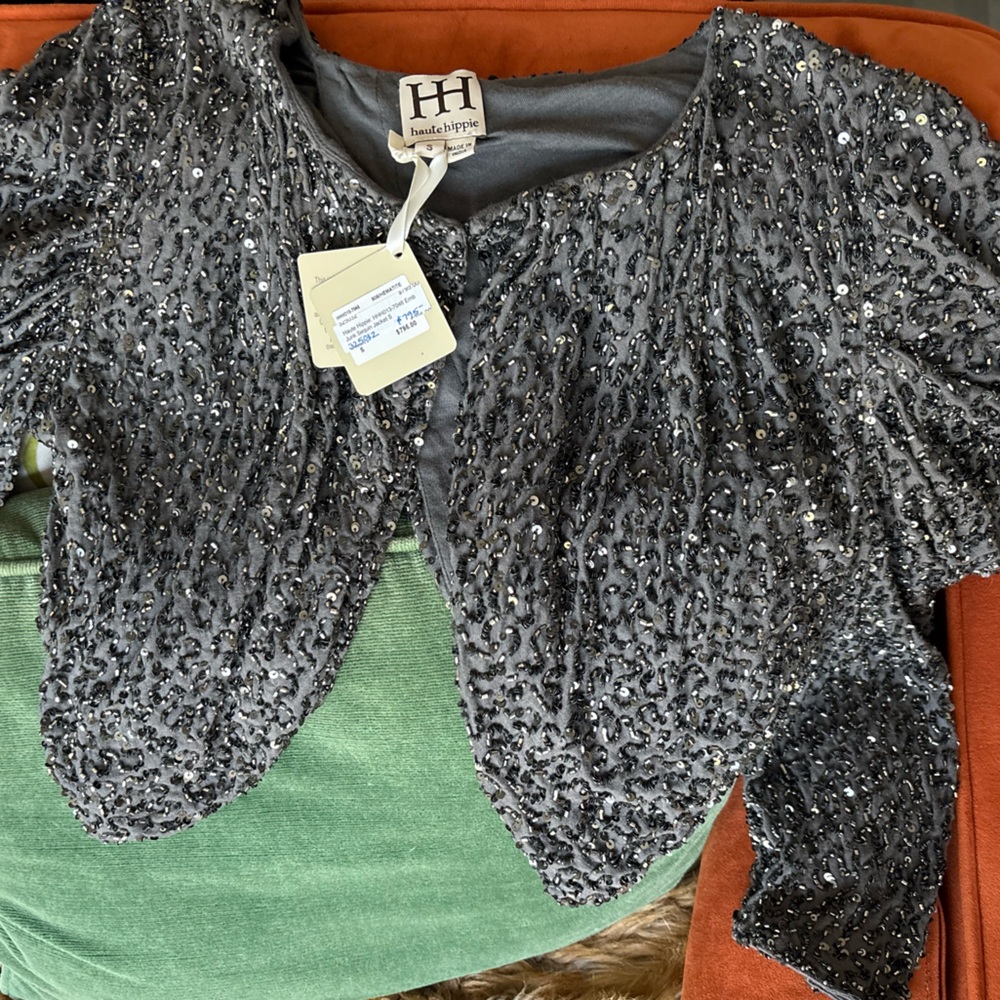 NWT Haute Hippie Gray Sequin Bolero Junk beaded jacket